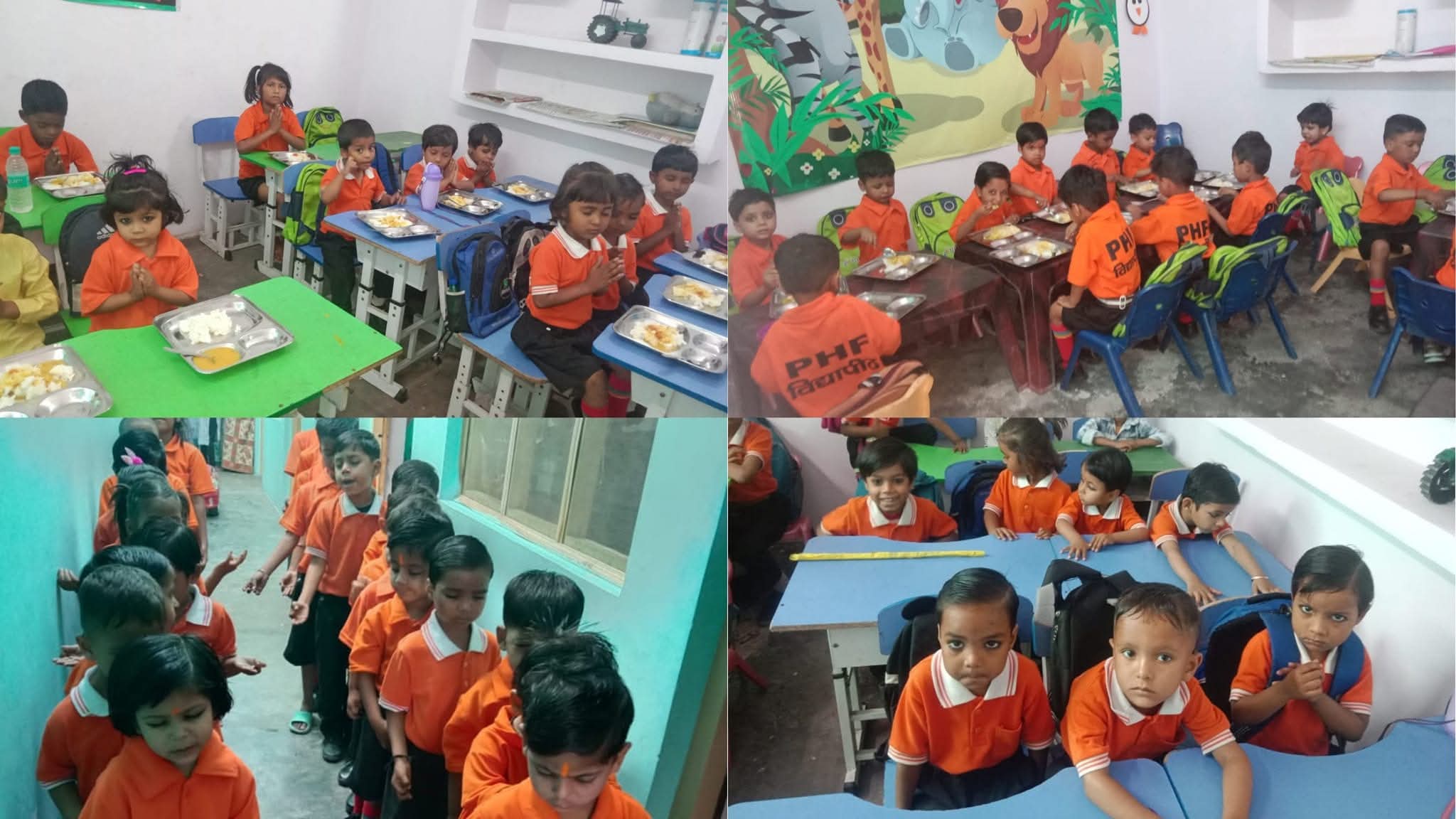 Collage of daily school moments and classroom corridor lines